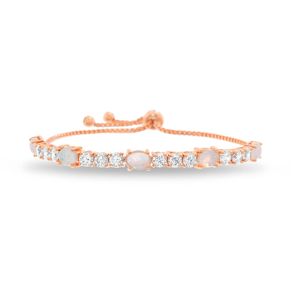 Lesa Michele Simulated Opal Slider Bracelet in Rose Gold or Rhodium Plated Sterling Silver