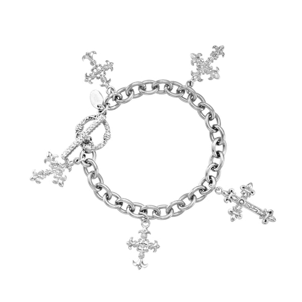 My Bible Stainless Steel Cross Charms Rolo Link Bracelet