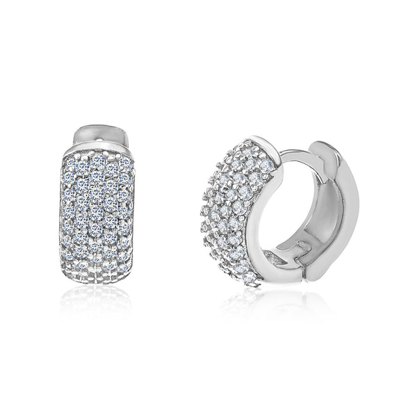 Lesa Michele Cubic Zirconia Pave Huggie Hoop Earrings in Sterling Silver