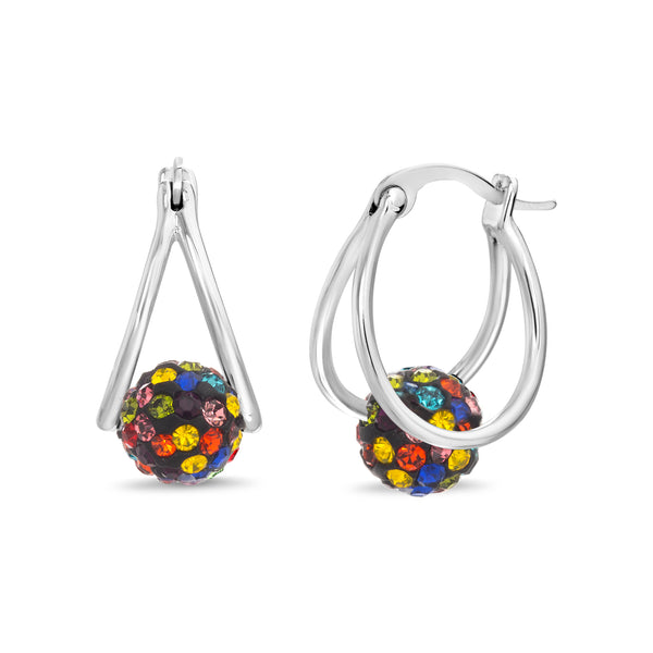 Lesa Michele Rainbow Crystal Ball Split Hoop Earrings