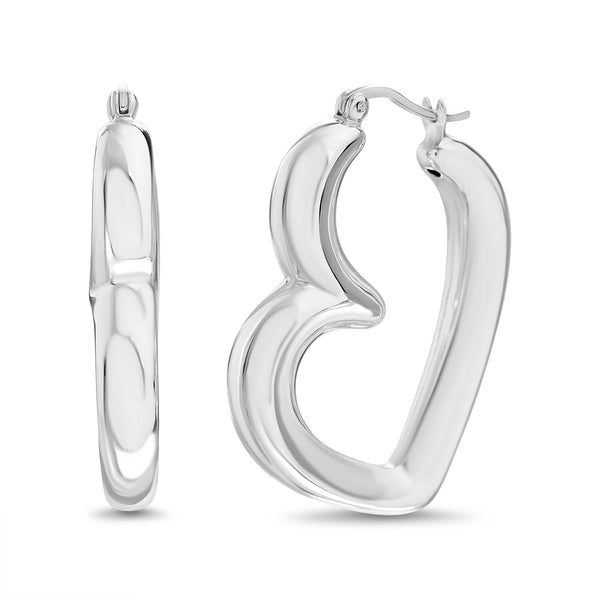 Sterling Silver Puffy Heart Hoop Earrings