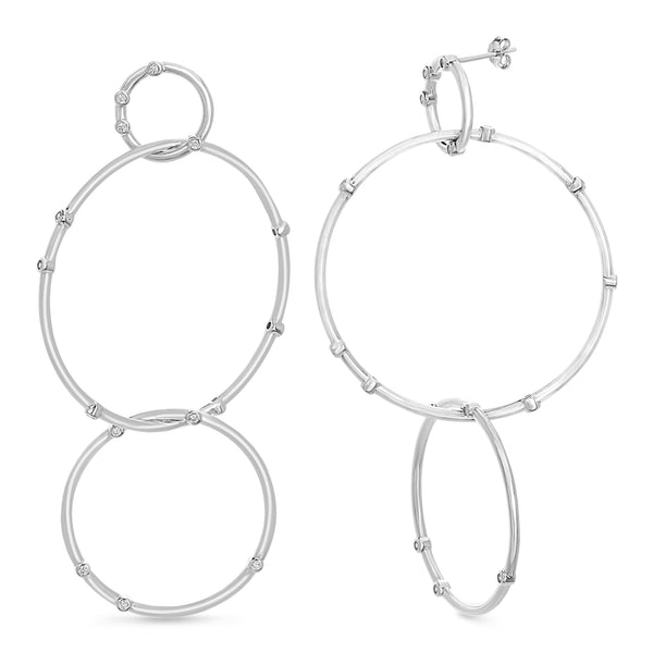 Lesa Michele Rhodium Plated Sterling Silver Drop Trio Open Hoop Post Earrings