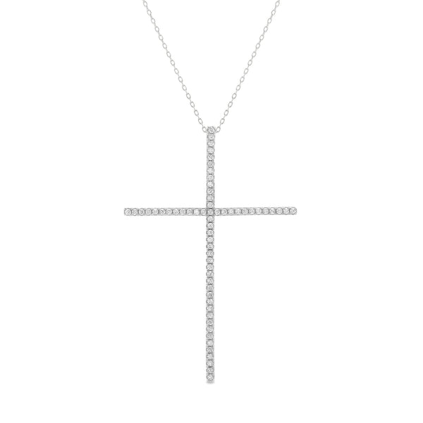 Sterling Silver Cubic Zirconia Cross Pendant Necklace