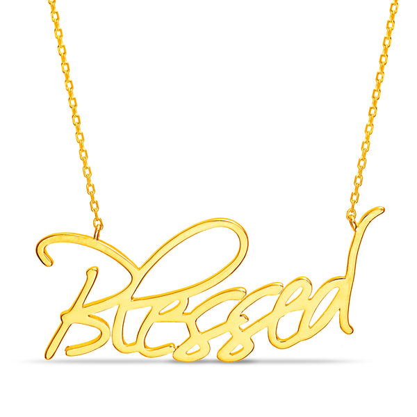 Lesa Michele Polished Blessed Station Necklace in Yellow Gold Plated Brass