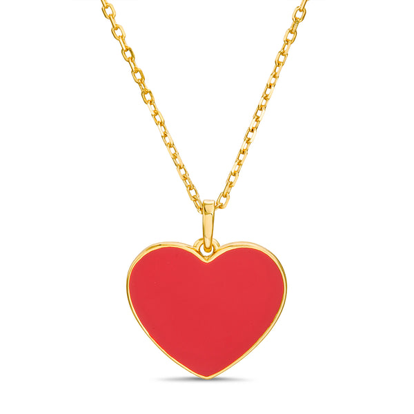 Lesa Michele Yellow Gold Plated Sterling Silver Red Enamel Heart Necklace