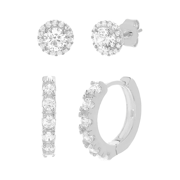 Lesa Michele Cubic Zirconia Stud & Hoop Earring 2pc Set in Sterling Silver